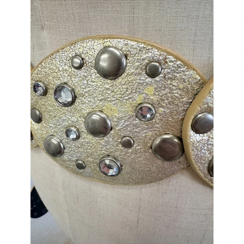 Concho Disc Belt Moroccan Style Gold Large/XL Rhinestone Studded Boho Wide‎ Y2K